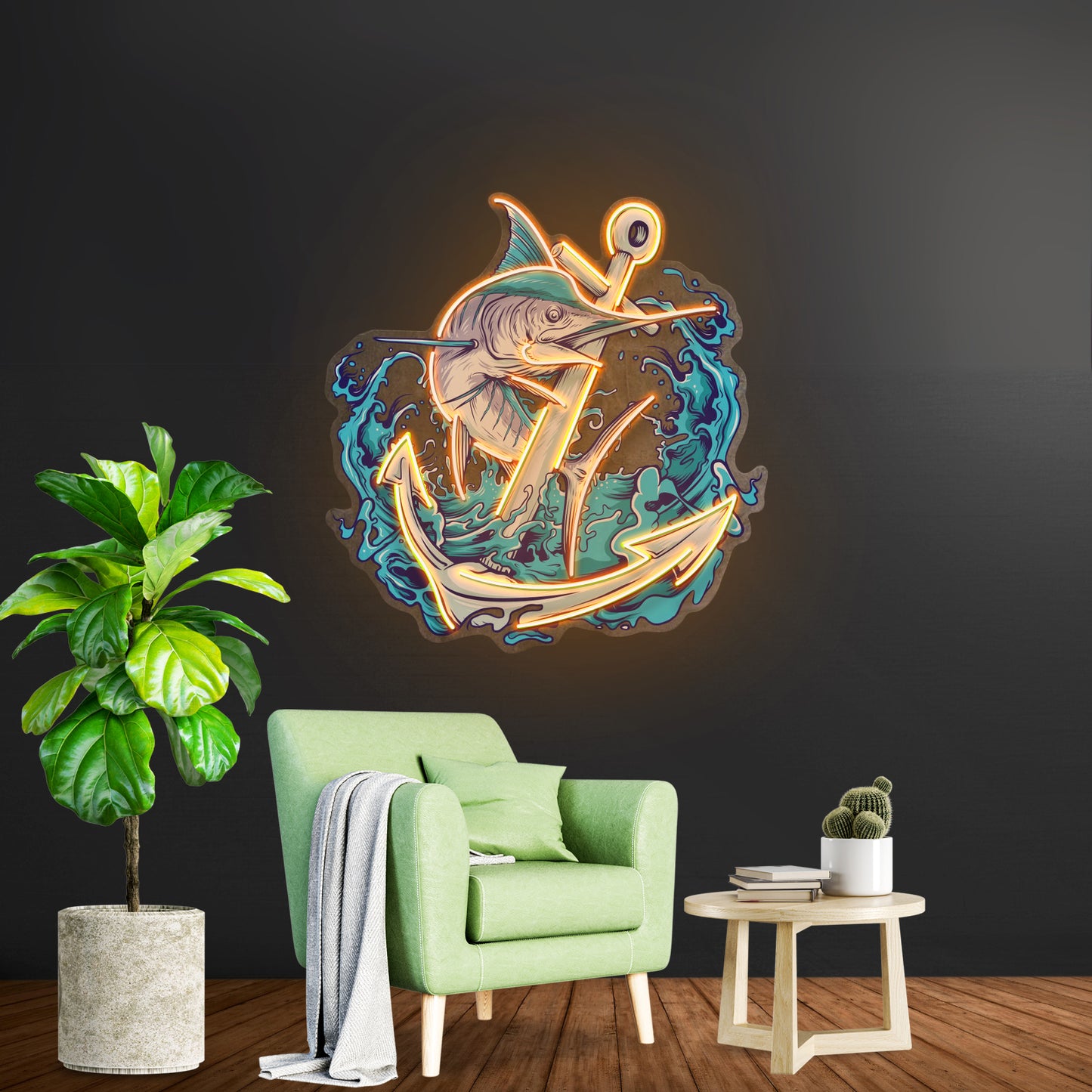 Marlin Fish With Anchor Led Neon Sign Light Custom Led Signs