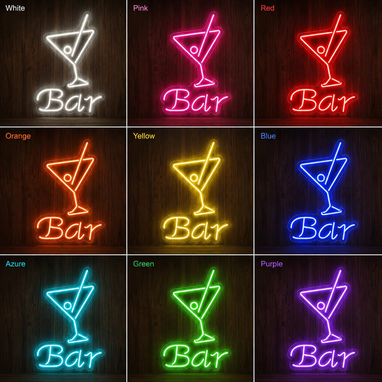 Martini Bar Neon Sign Wall Art LED Neon Sign color grid