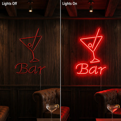 Martini Bar Neon Sign Wall Art LED Neon Sign day and night comparison