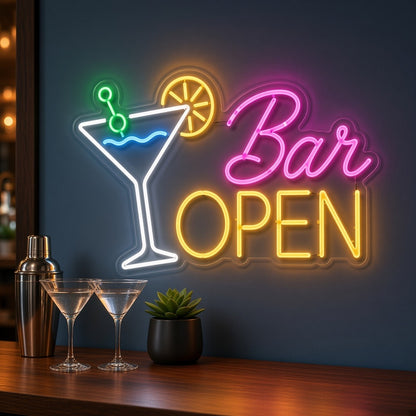 Martini Bar Open LED Neon Sign - advertising view