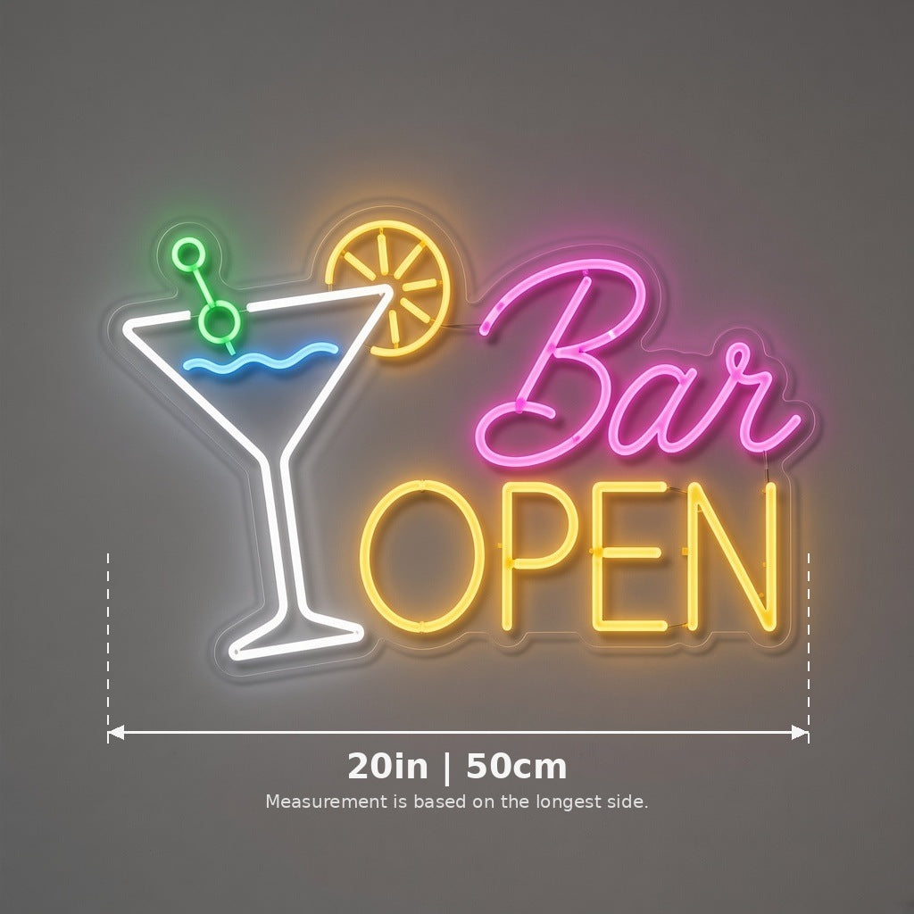 Martini Bar Open LED Neon Sign - size guide