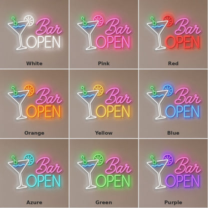 Martini Bar Open LED Neon Sign - nine-color grid