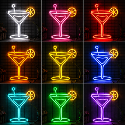 Martini Cocktail Glass LED Neon Sign For Bar Home Bar Wall Decor Light color grid
