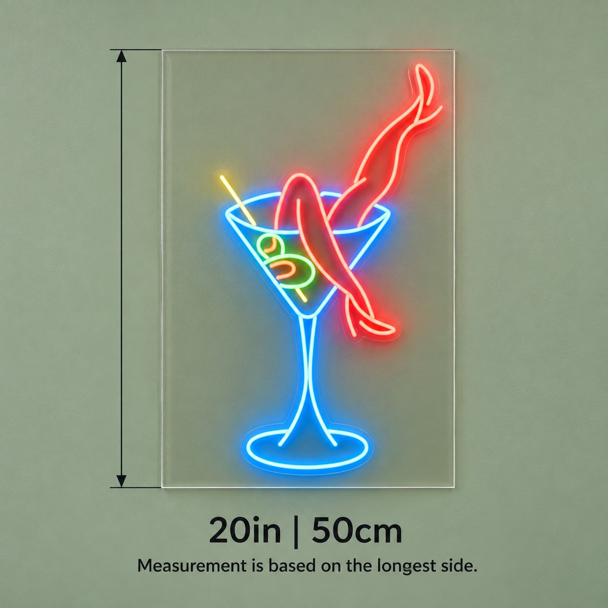 Martini Glass And Legs LED Neon Sign - size guide