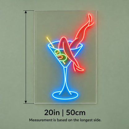 Martini Glass And Legs LED Neon Sign - size guide