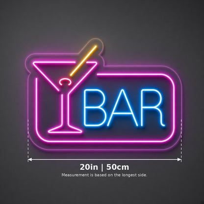 Martini Glass Bar LED Neon Sign - size guide