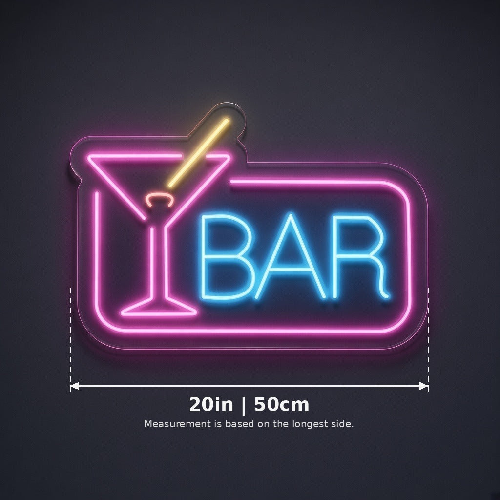 Martini Glass Bar LED Neon Sign - size guide