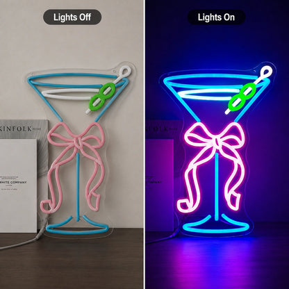 Martini Glass Bow LED Neon Sign main product image