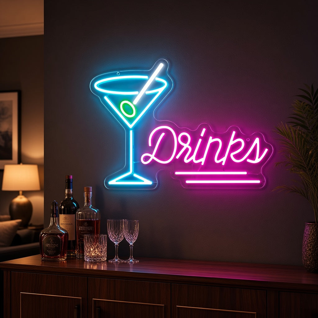 Martini Glass Drinks LED Neon Sign - advertising view
