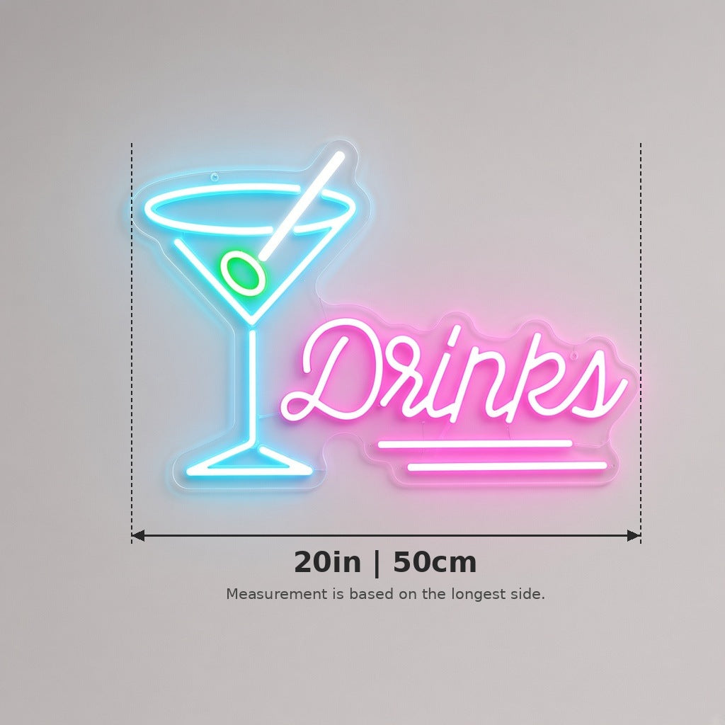 Martini Glass Drinks LED Neon Sign - size guide