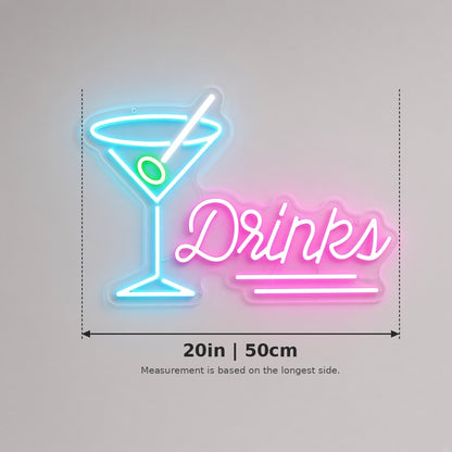 Martini Glass Drinks LED Neon Sign - size guide