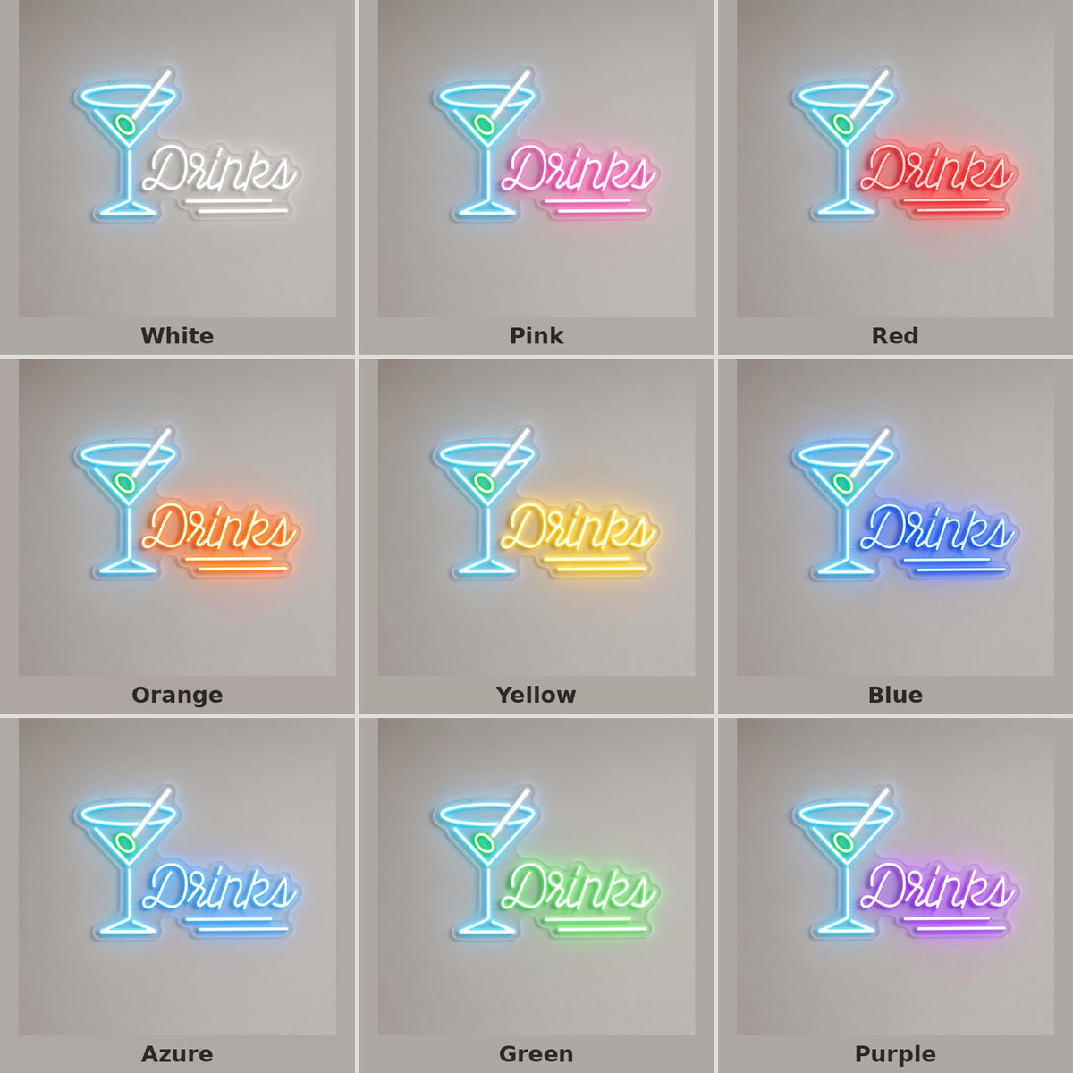 Martini Glass Drinks LED Neon Sign - nine-color grid