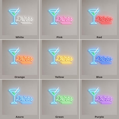 Martini Glass Drinks LED Neon Sign - nine-color grid