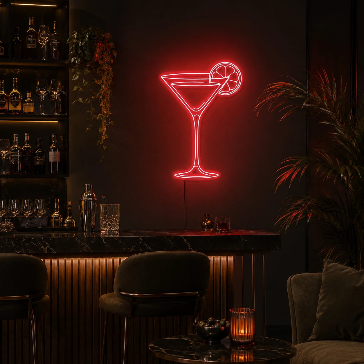 Martini Glass With Citrus Slice LED Neon Sign real lifestyle scene