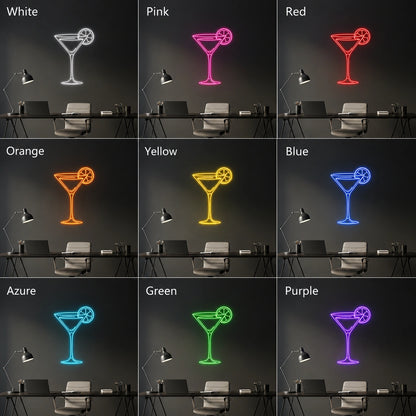 Martini Glass With Citrus Slice LED Neon Sign day and night comparison