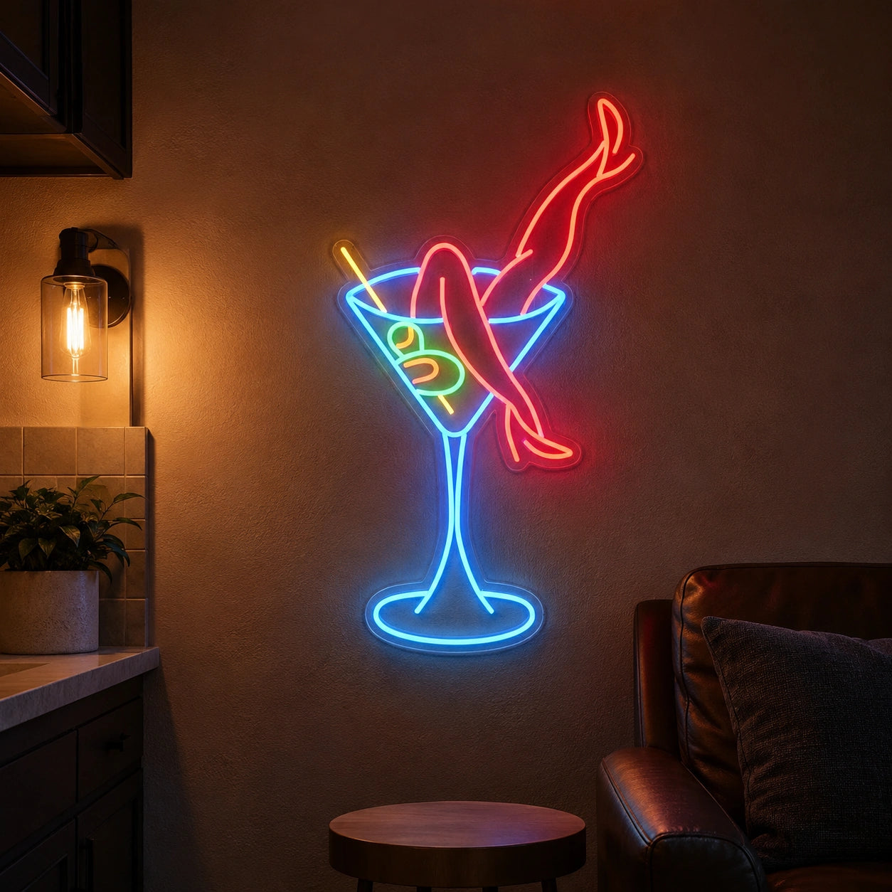 Martini Glass With Crossed Legs LED Neon Sign size image