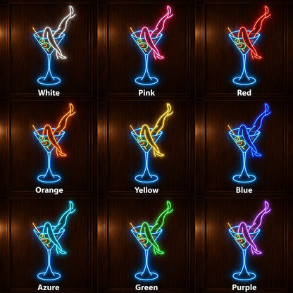Martini Glass With Crossed Legs LED Neon Sign day and night comparison