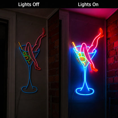 Martini Lounge Dancer Neon Sign LED Neon Sign day and night comparison