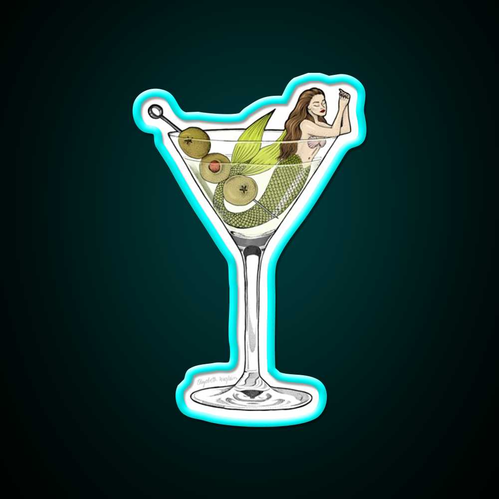 Martini Mermaid Cocktail Bar Decor Led Neon Sign Rgb Color - Size and dimension reference