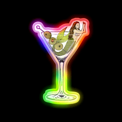 Martini Mermaid Cocktail Bar Decor Led Neon Sign Rgb Color - LED neon sign close-up detail