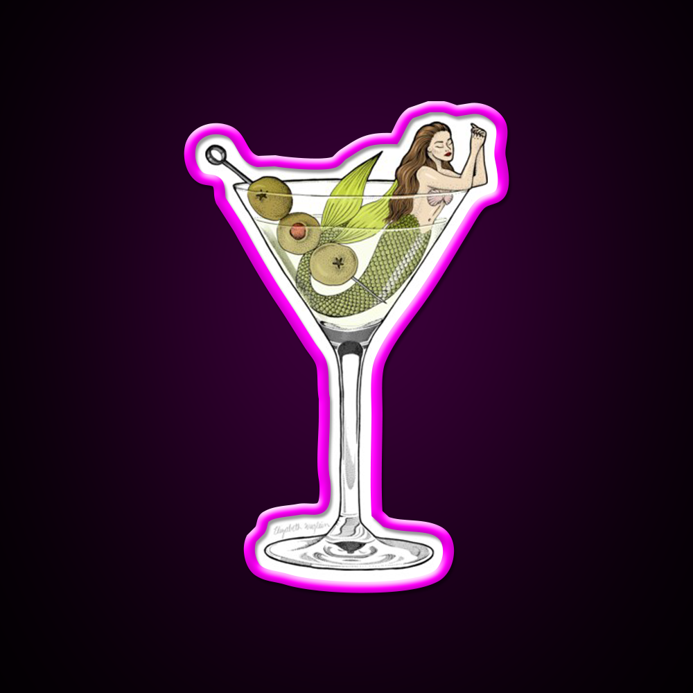 Martini Mermaid Cocktail Bar Decor Led Neon Sign Rgb Color - Neon sign mounted on wall in room