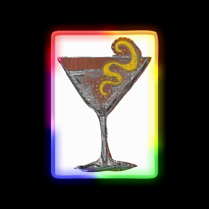 Martini White Background Cocktail Bar Decor Led Neon Sign Rgb Color - LED neon sign close-up detail
