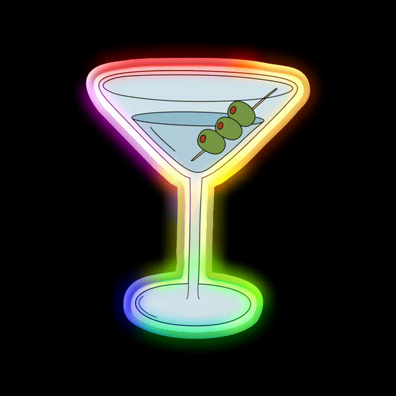 Martini With Olives Cocktail Bar Decor Led Neon Sign Rgb Color - LED neon sign close-up detail