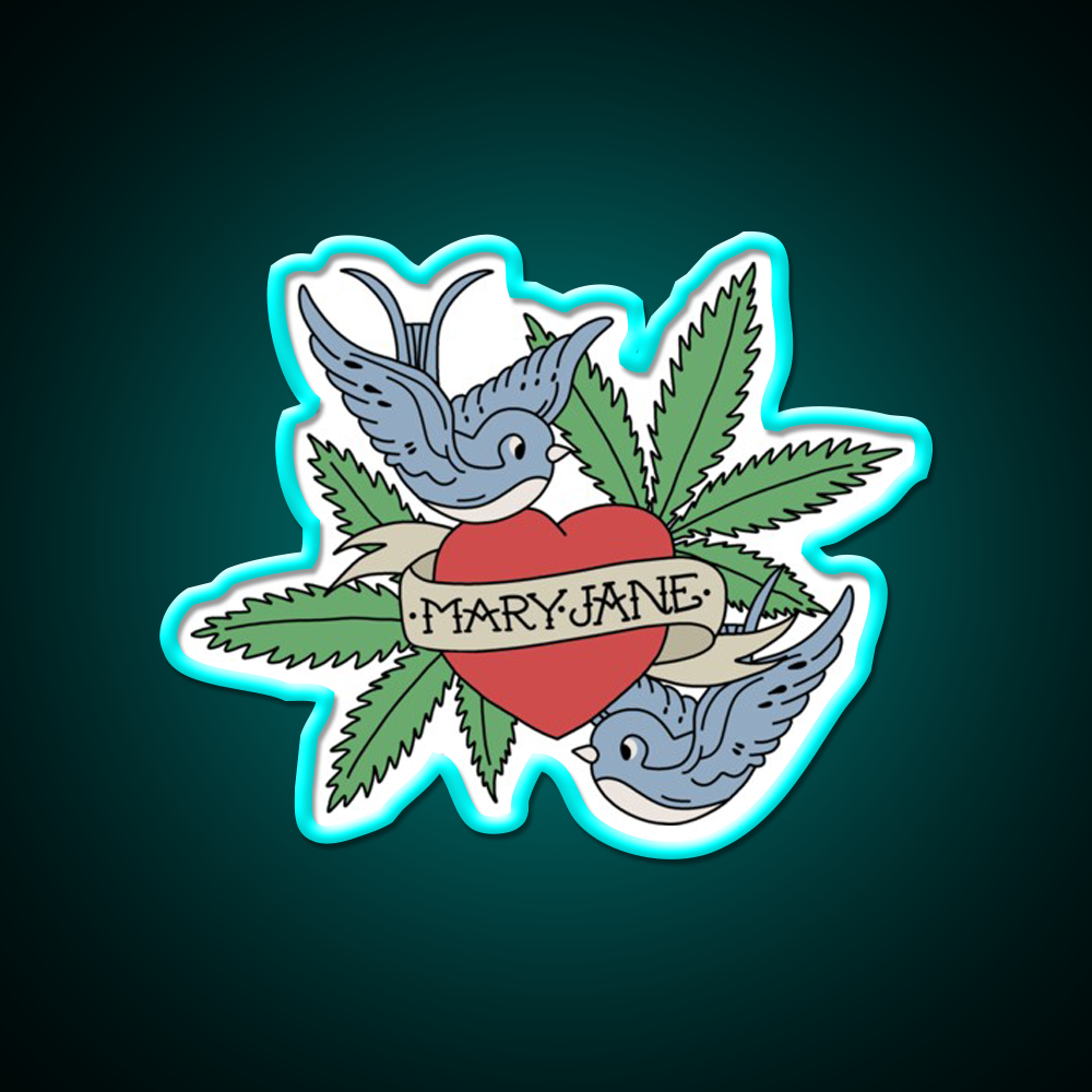Mary Jane Hemp Inspired Green Leaf Led Neon Sign Rgb Color - Size and dimension reference