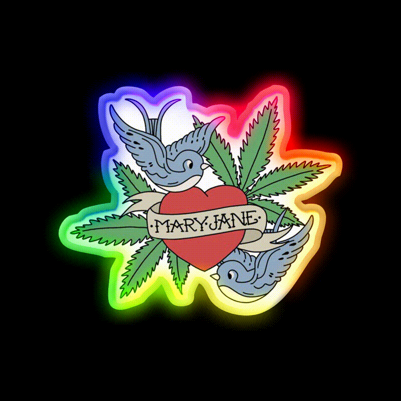 Mary Jane Hemp Inspired Green Leaf Led Neon Sign Rgb Color - LED neon sign close-up detail