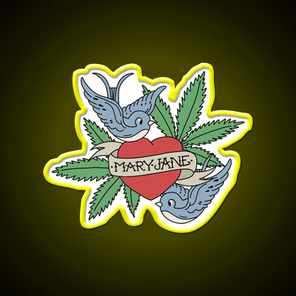 Mary Jane Hemp Inspired Green Leaf Led Neon Sign Rgb Color - Custom LED neon sign front view