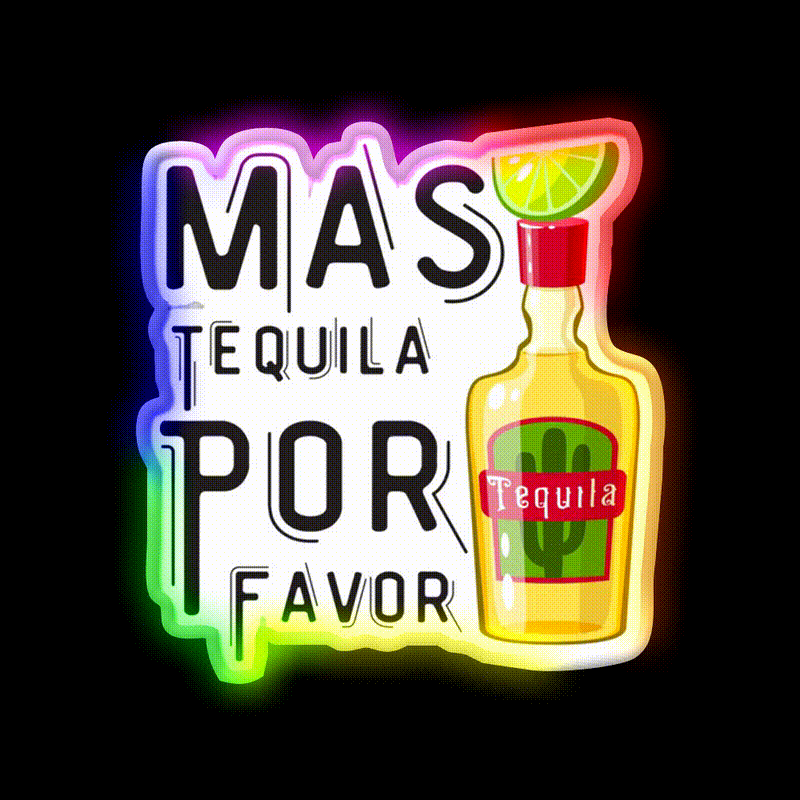Mas Tequila Por Favor Party Drink Tequila Led Neon Sign Bar Wall Light Rgb Color - LED neon sign close-up detail