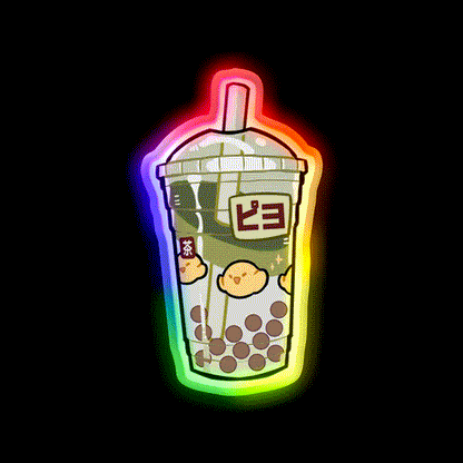 Matcha Boba Snack Food Led Neon Sign Rgb Color - LED neon sign close-up detail