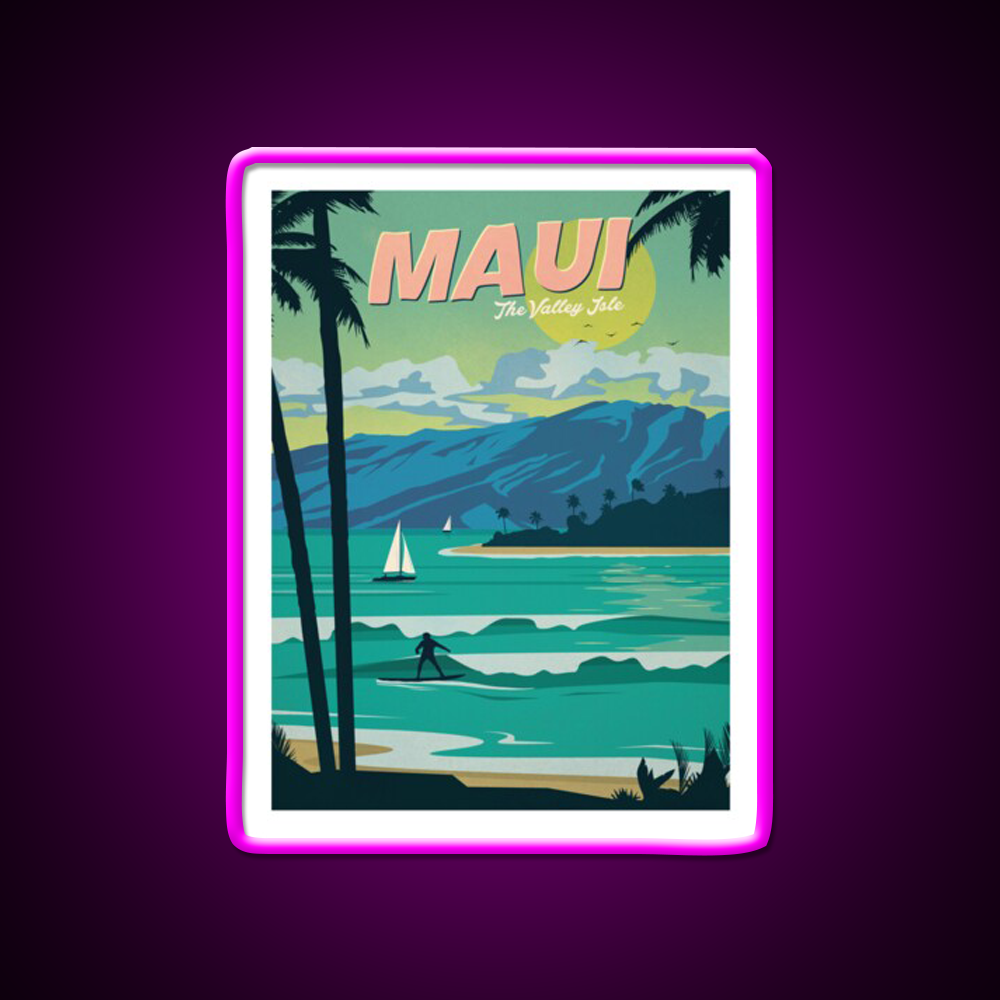 Maui Beer Bar Decor Led Neon Sign Rgb Color - Neon sign mounted on wall in room