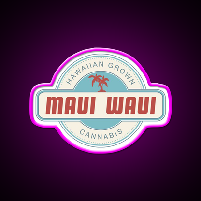 Maui Waui Hemp Inspired Green Leaf Led Neon Sign Rgb Color - Neon sign mounted on wall in room