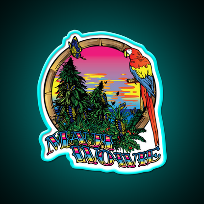 Maui Wowie Strain Art Hemp Inspired Green Leaf Led Neon Sign Rgb Color - Size and dimension reference