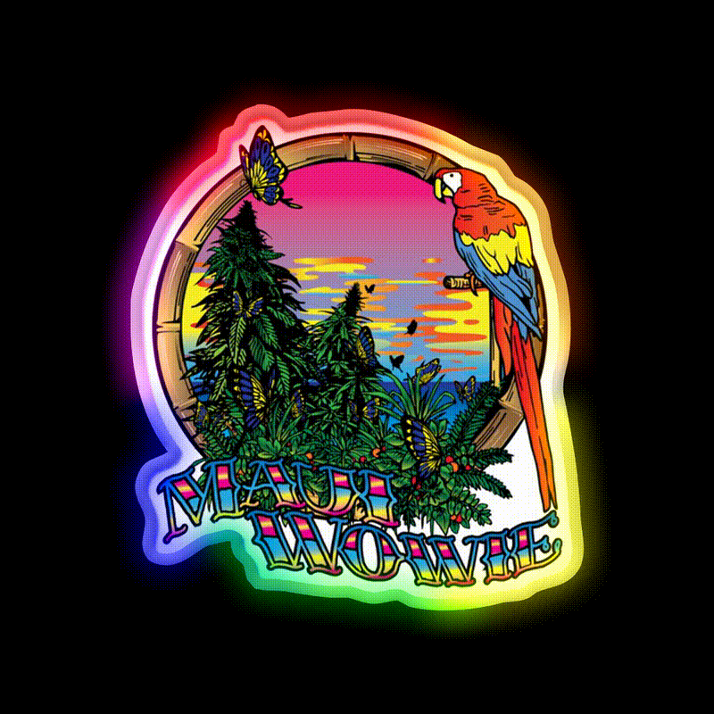 Maui Wowie Strain Art Hemp Inspired Green Leaf Led Neon Sign Rgb Color - LED neon sign close-up detail
