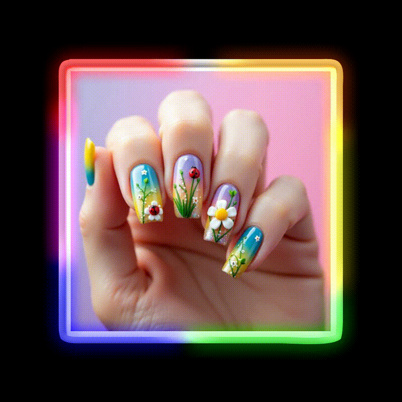 Maximalist Spring Nails 3D Rainbow Art Nail Salon Led Neon Sign Rgb Color - LED neon sign close-up detail