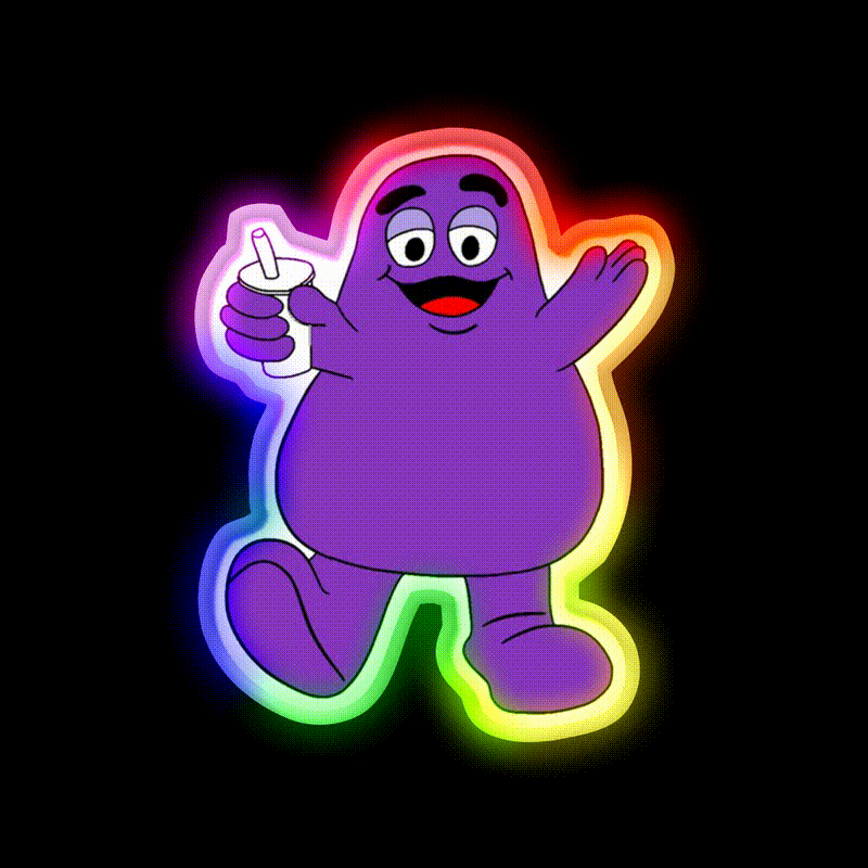 Mcdonalds Grimace Mascot Fast Food Led Neon Sign For Burger Place Rgb Color - LED neon sign close-up detail