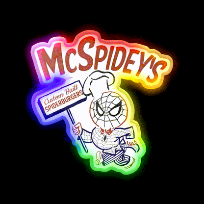 Mcspideys Spiderburgers Fast Food Led Neon Sign For Burger Place Rgb Color - LED neon sign close-up detail