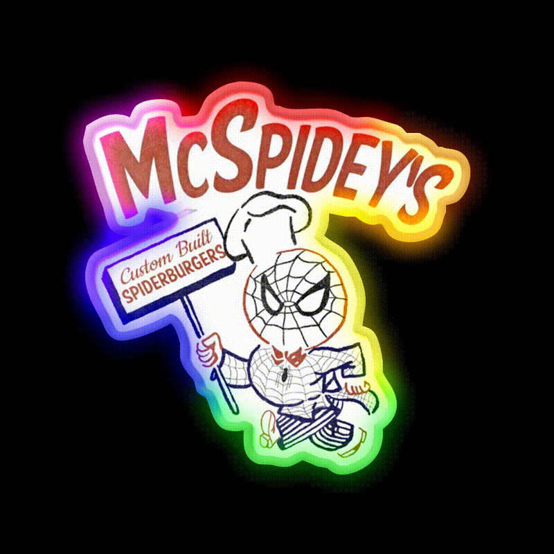 Mcspideys Spiderburgers Fast Food Led Neon Sign For Burger Place Rgb Color - LED neon sign close-up detail