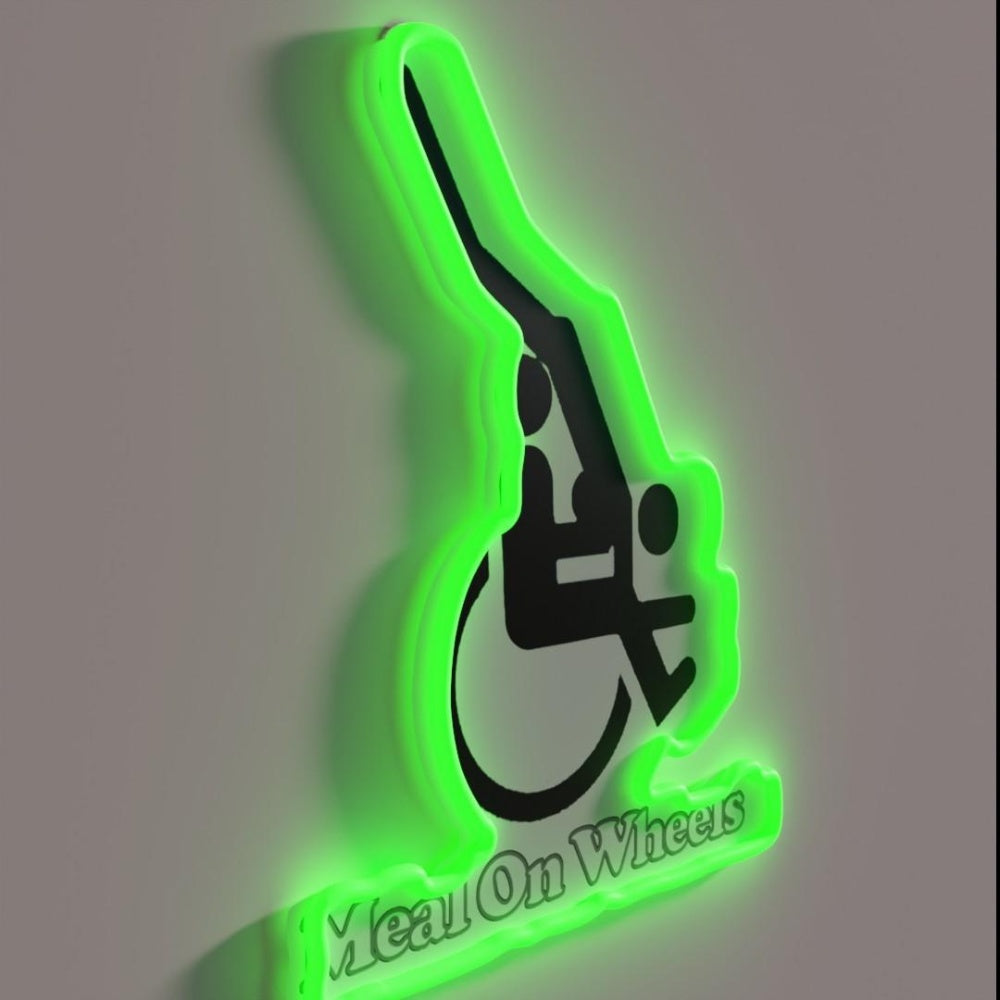 Meal On Wheels Funny Wheelchair Symbol Rgb Led Neon Sign - LED neon sign close-up detail