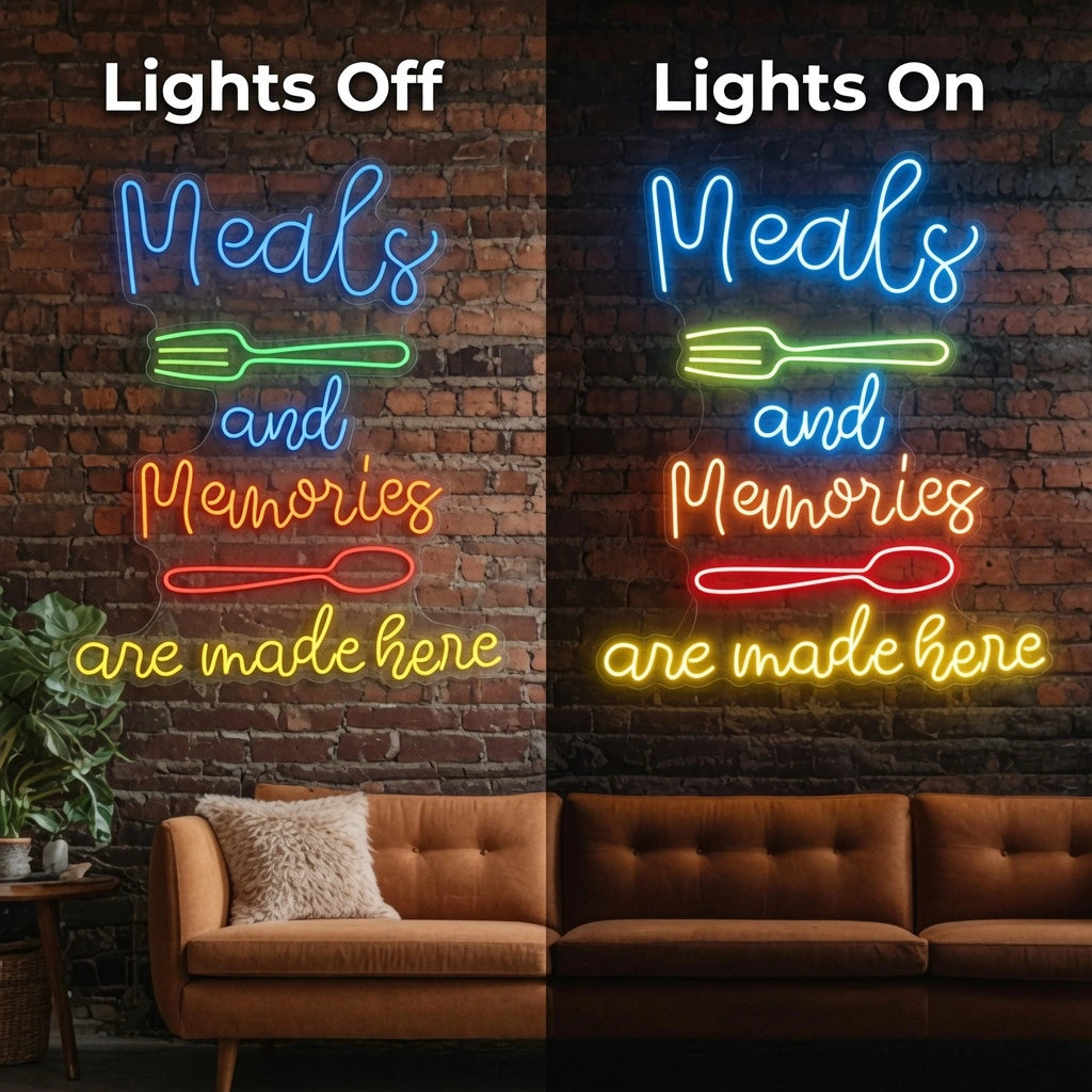 Meals And Memories Are Made Here Room Decor LED Neon Sign - 06 Day Night Comparison