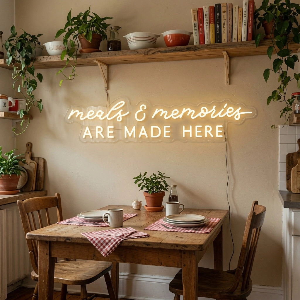 Meals And Memories Are Made Here Wall Art LED Neon Sign - 03 Real Lifestyle Scene