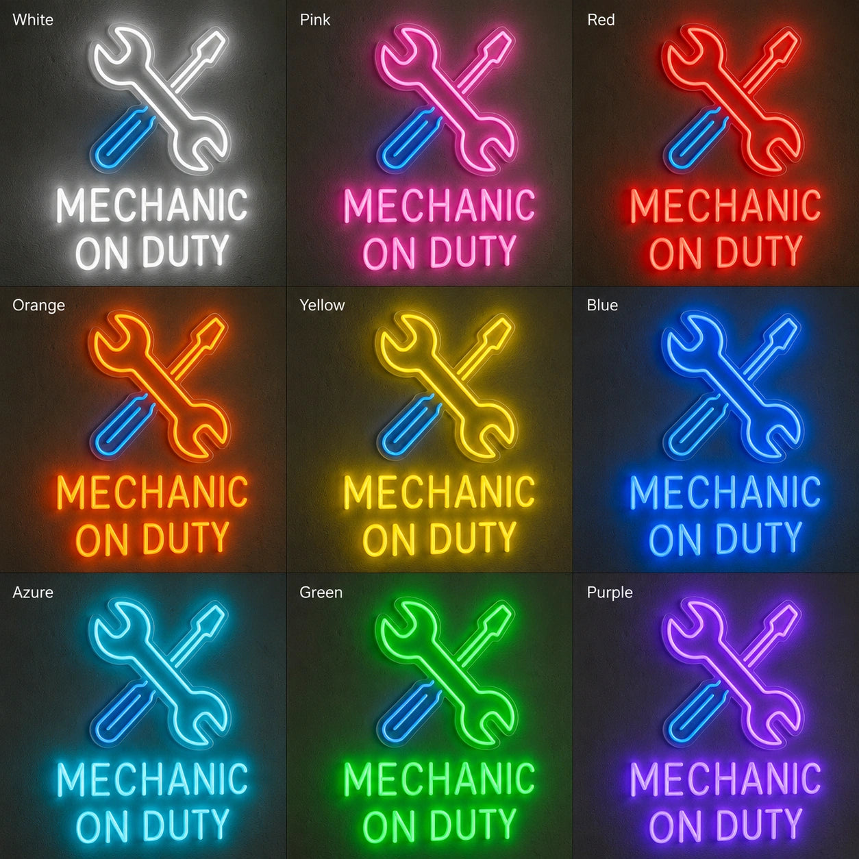 Mechanic On Duty Tools Neon Sign LED Neon Sign color grid