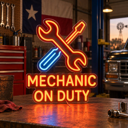Mechanic On Duty Wrench Screwdriver LED Neon Sign - Shineneon
