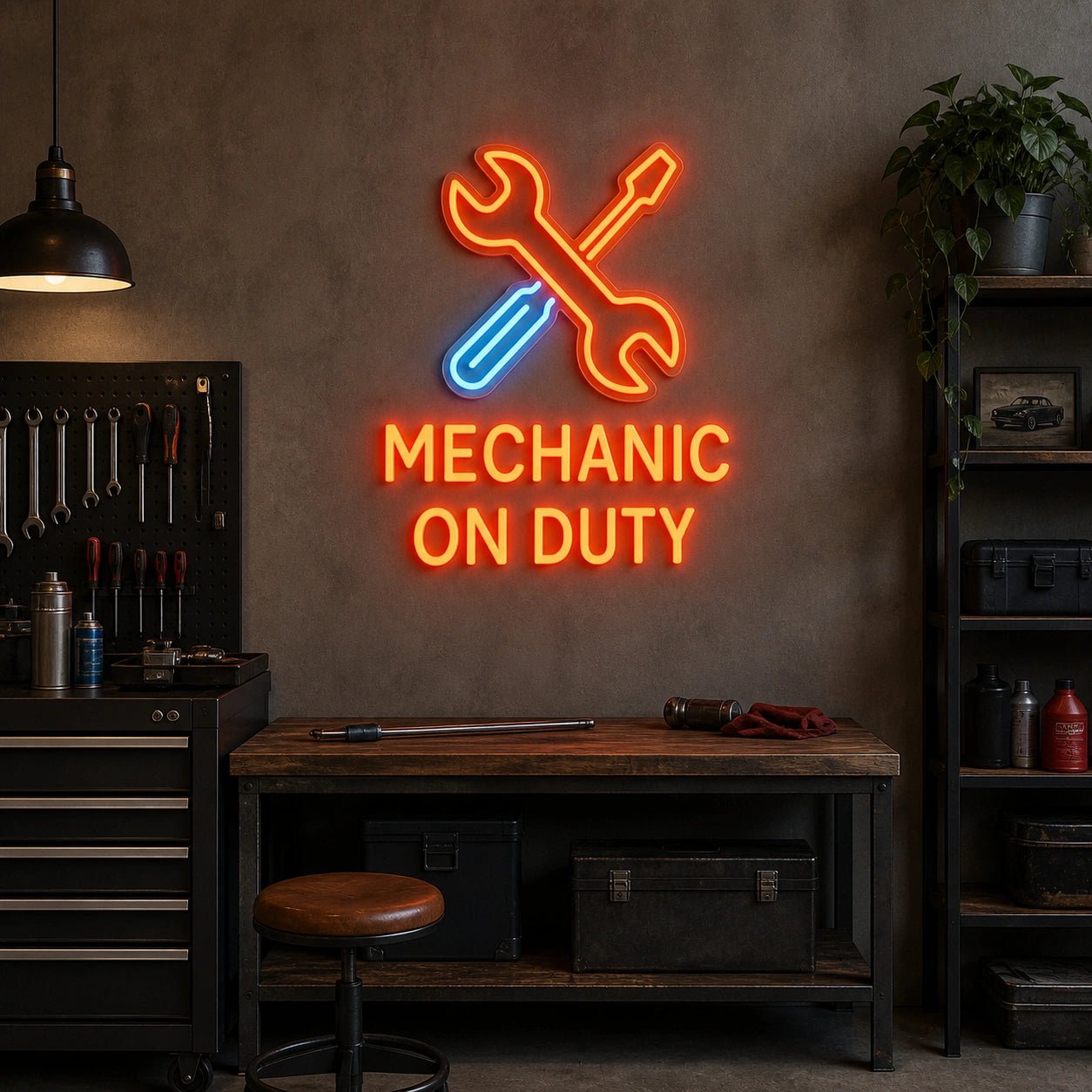 Mechanic On Duty Wrench Screwdriver Vintage LED Neon Sign - Shineneon