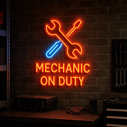 Mechanic On Duty Wrench Screwdriver Vintage LED Neon Sign - Shineneon