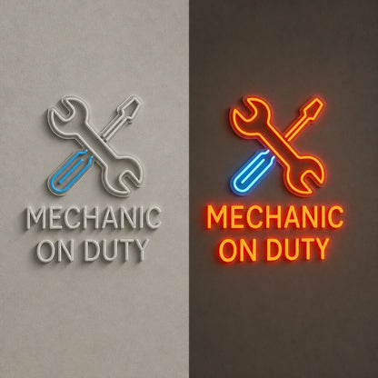 Mechanic On Duty Wrench Screwdriver Vintage LED Neon Sign - Shineneon