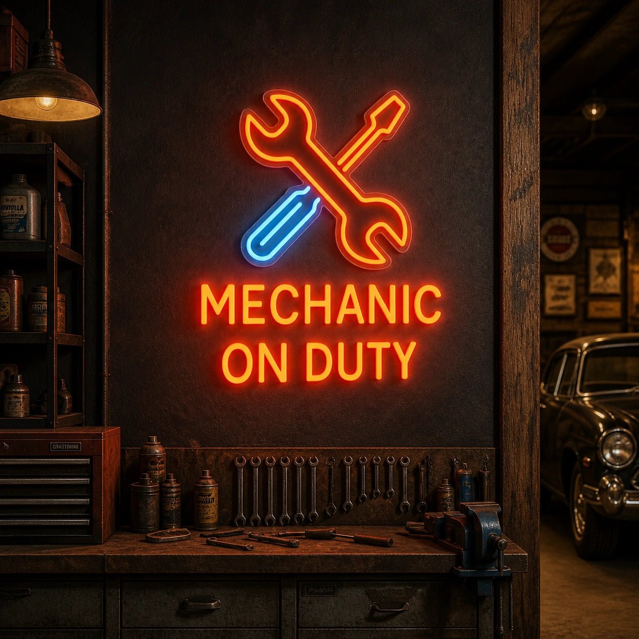 Mechanic On Duty Wrench Screwdriver Vintage LED Neon Sign - Shineneon