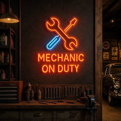 Mechanic On Duty Wrench Screwdriver Vintage LED Neon Sign - Shineneon